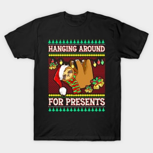 Funny Christmas Sloth Hanging Around For Presents Xmas Gift T-Shirt